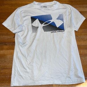 Under Armour Youth Medium White Blue Black Loose HeatGear Graphic Tee Shirt